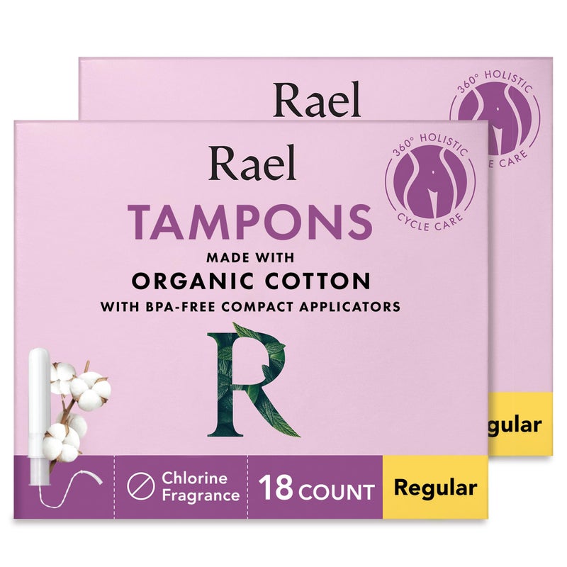 Rael Tampons Compact Applicator Made with Organic Cotton Moderate Absorbency BPAFree Chlorine Free Leak Locker Technology 36 Count Regular